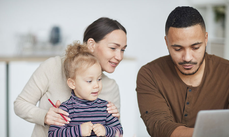 Young family using the internet