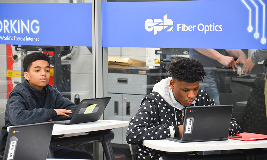 Student working on laptop