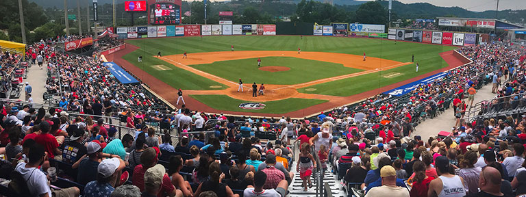 Lookouts baseball game with packed crowd