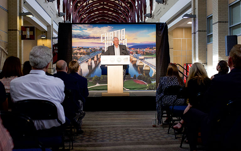 EPB President/CEO speaking in front of a crowd