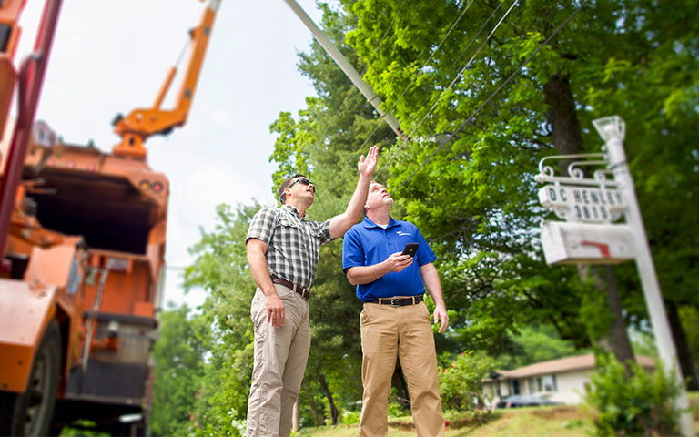 Two EPB Employees discussing a tree maintenance project