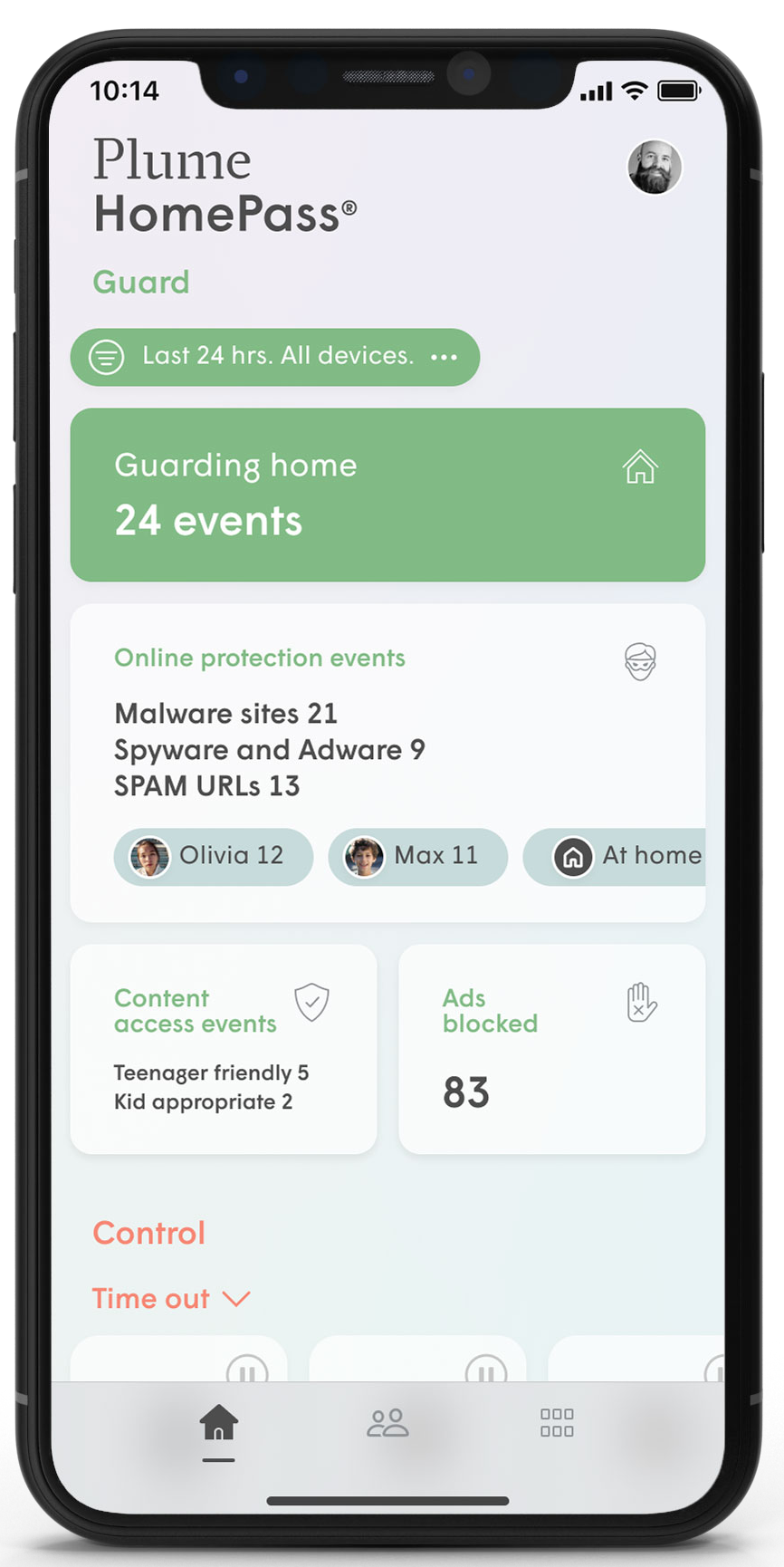 Screenshot showing the home screen of the HomePass app.